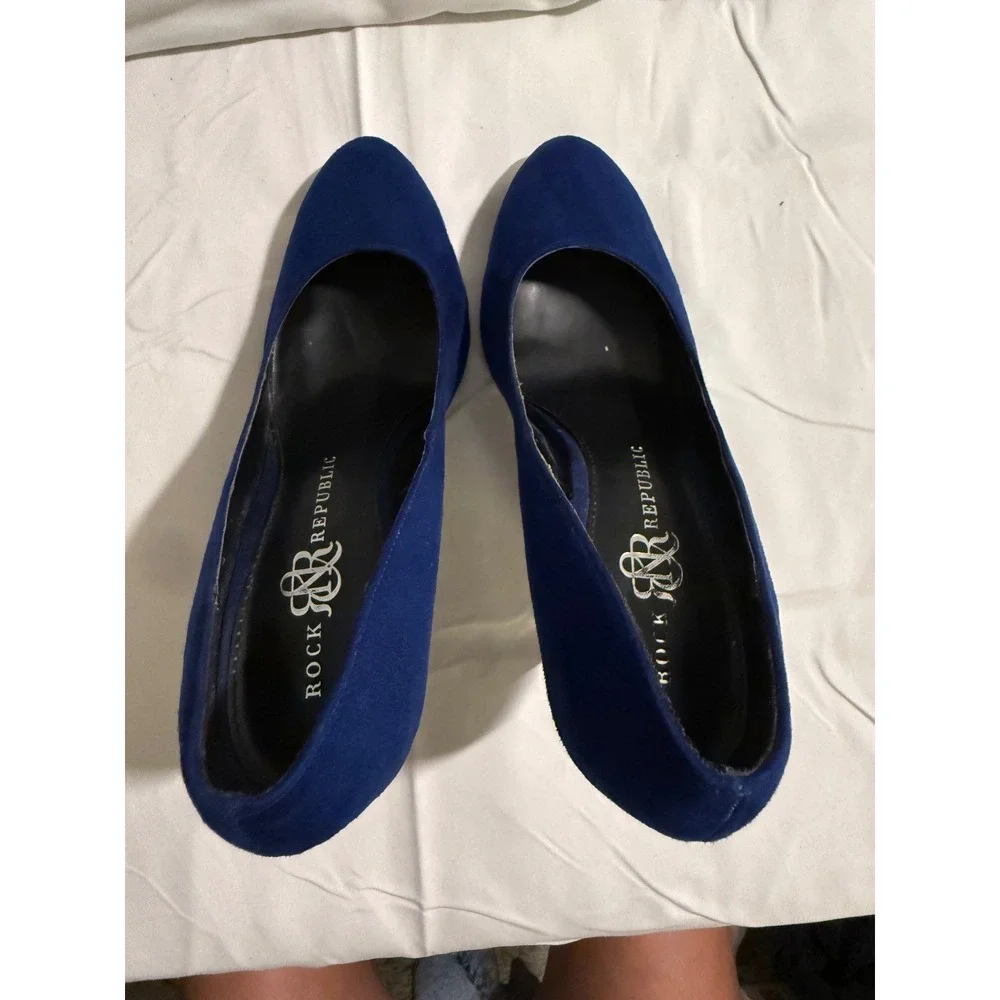 Rock & Republic Womens Royal Blue Faux Suede Almond Toe Stiletto Pumps Heels